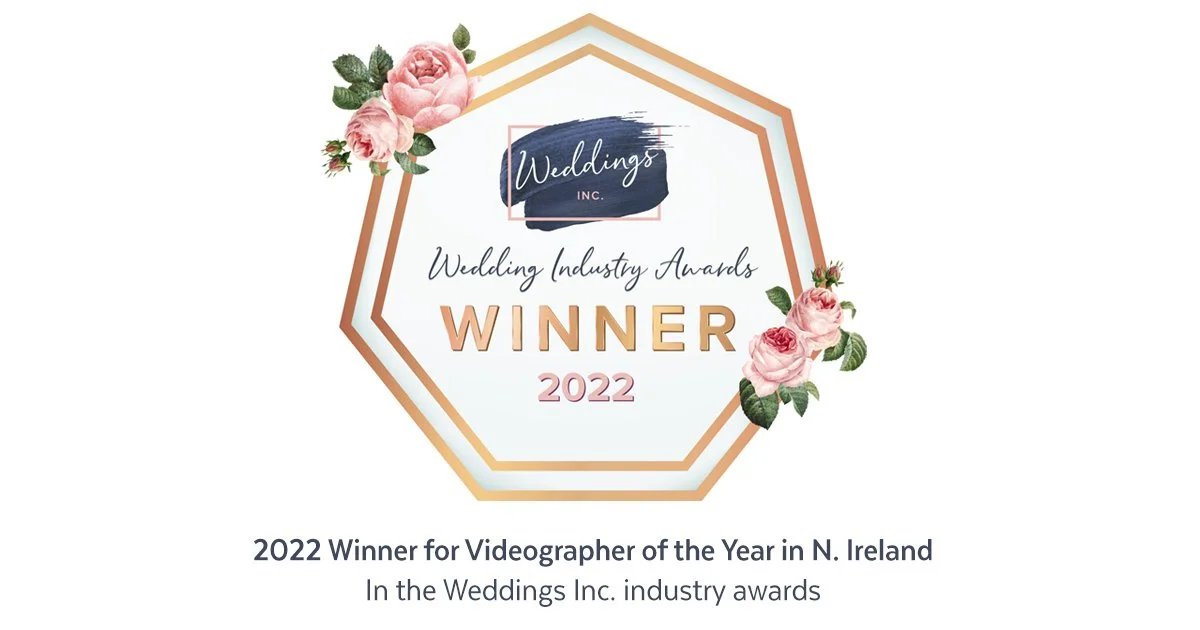 Certificate for Wedding Industry Awards 2022, awarded to a videographer of the year in Northern Ireland.