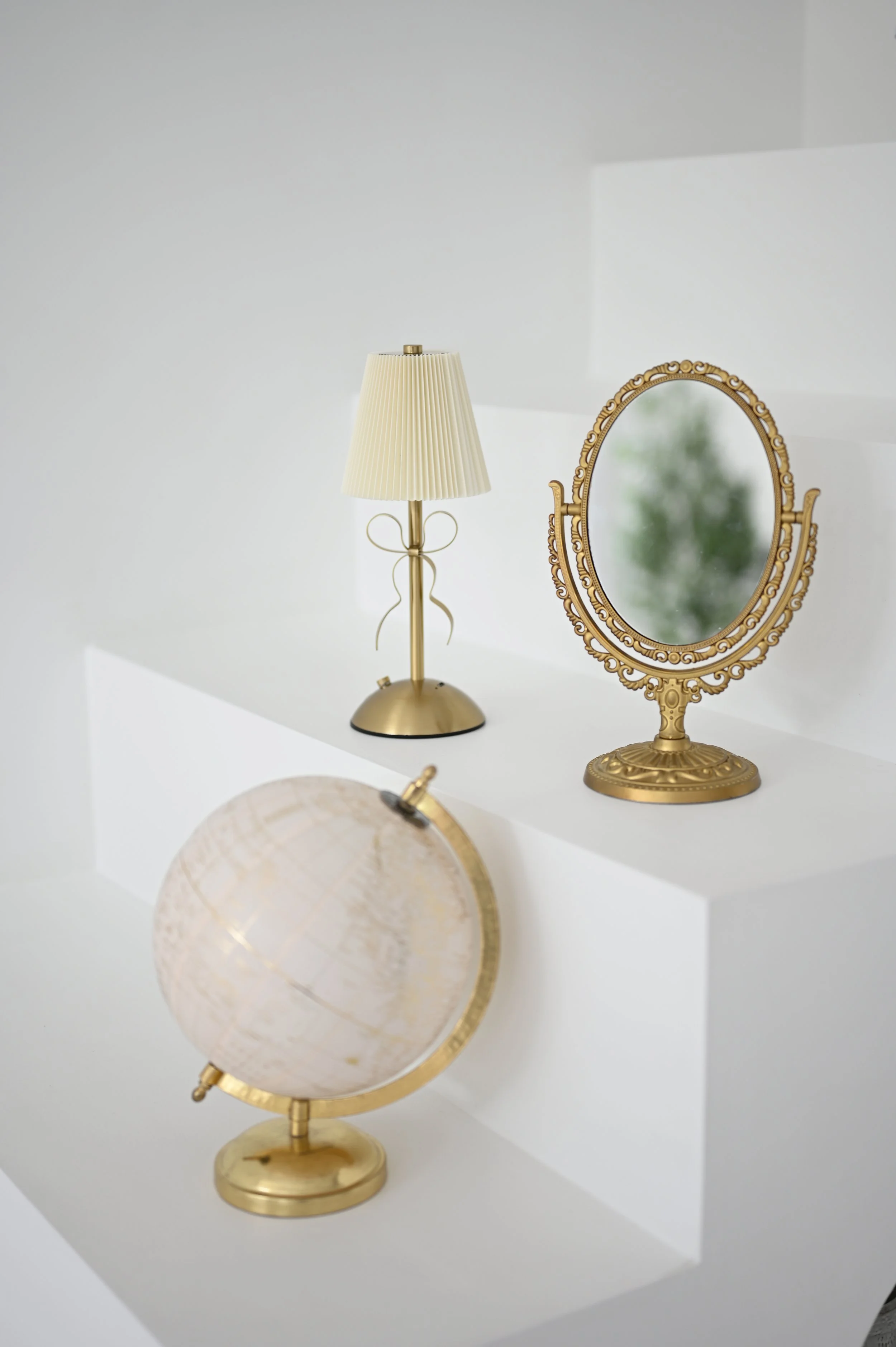 Gold Vintage Globe, Lamp & Mirror