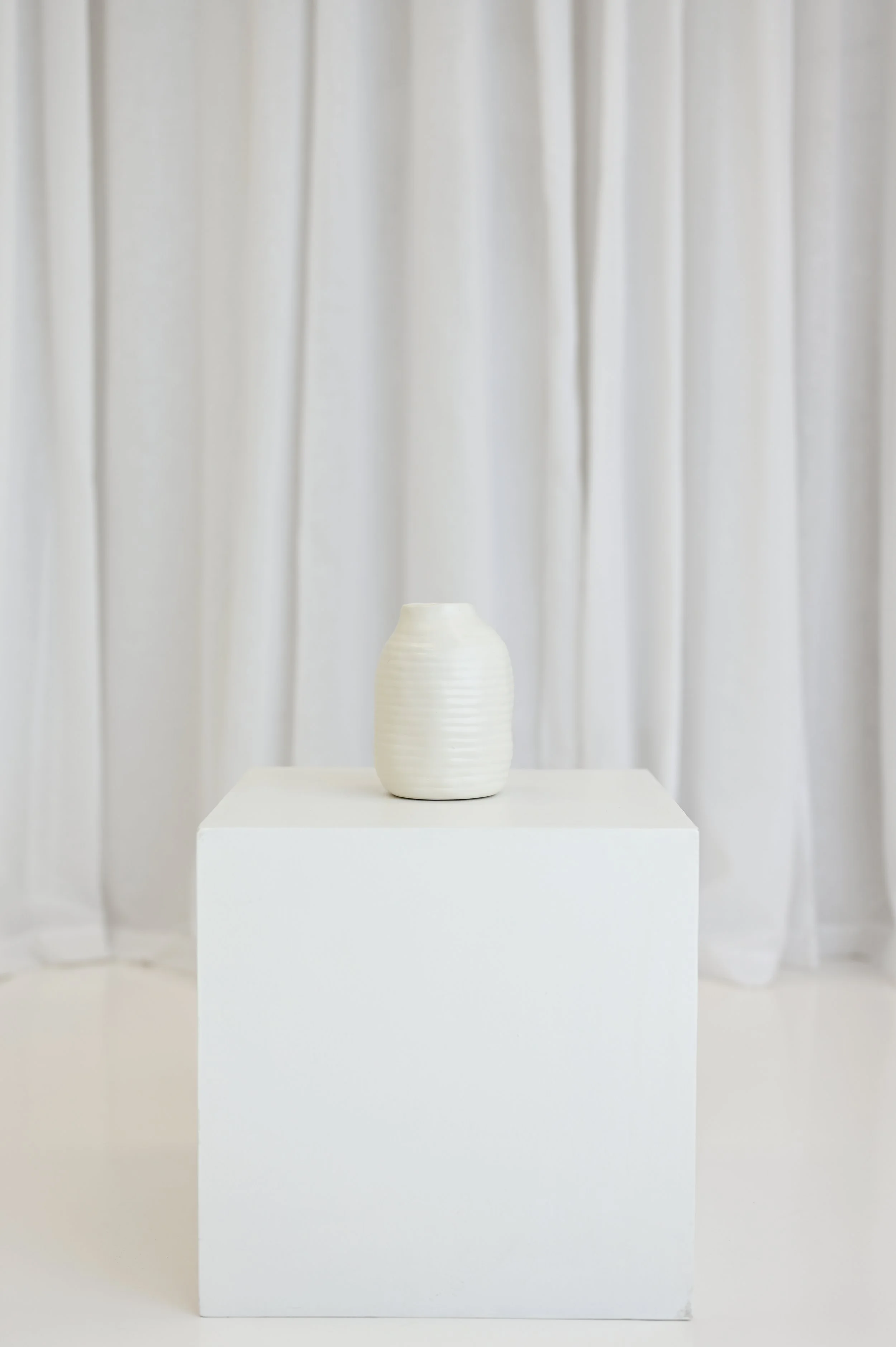 Ribbed Ceramic White Vase