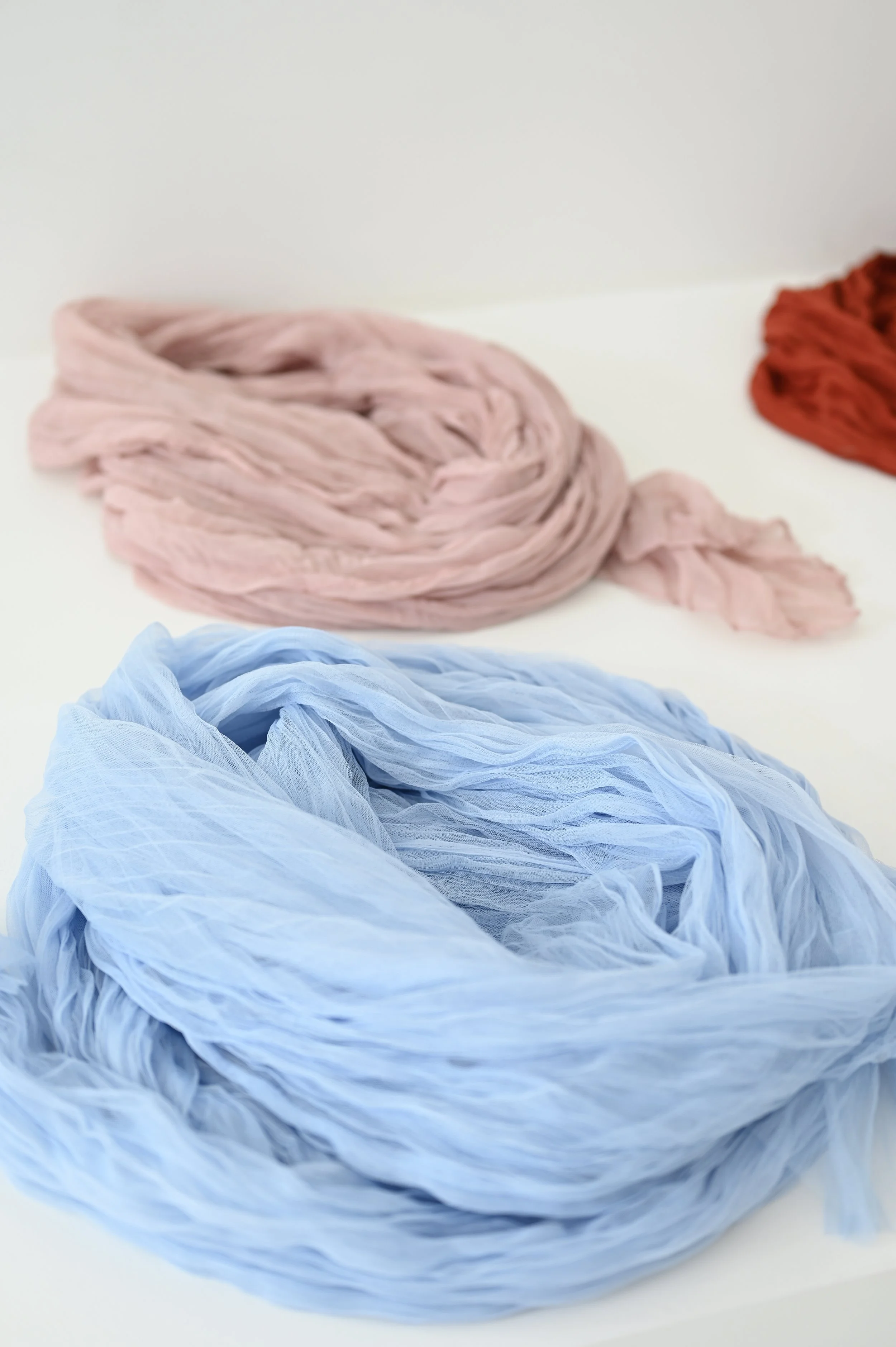 Dusty Rose & Soft Blue Cheesecloth Fabric
