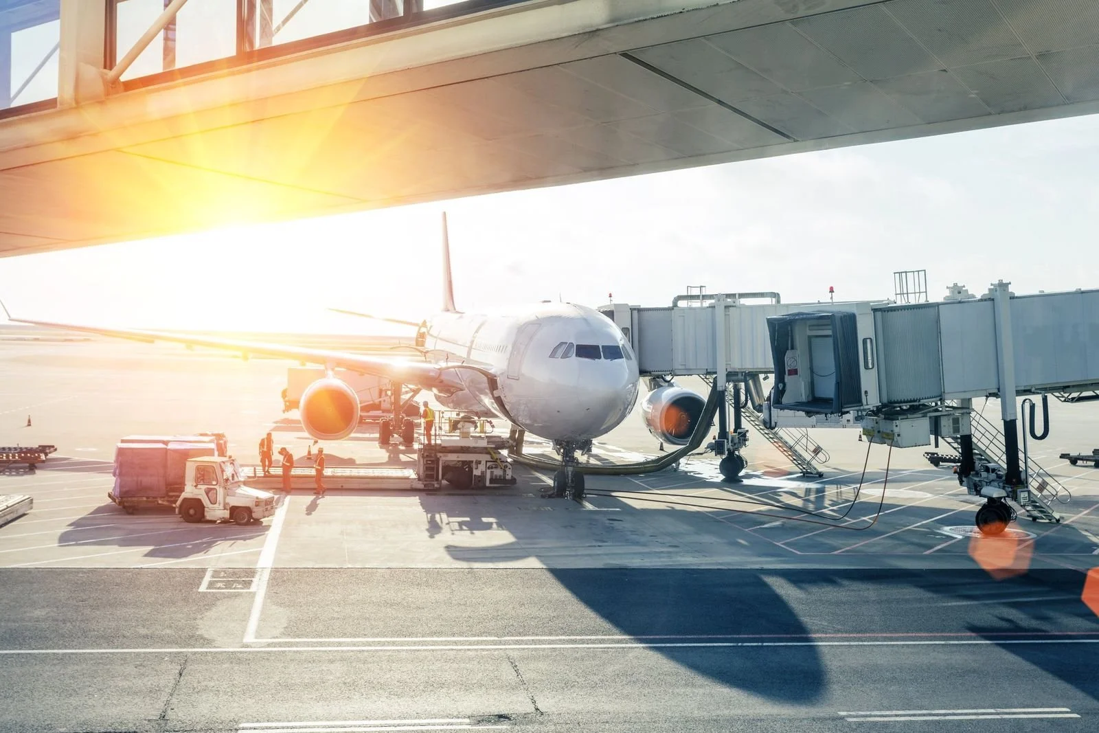 Aircraft being loaded at an airport gate