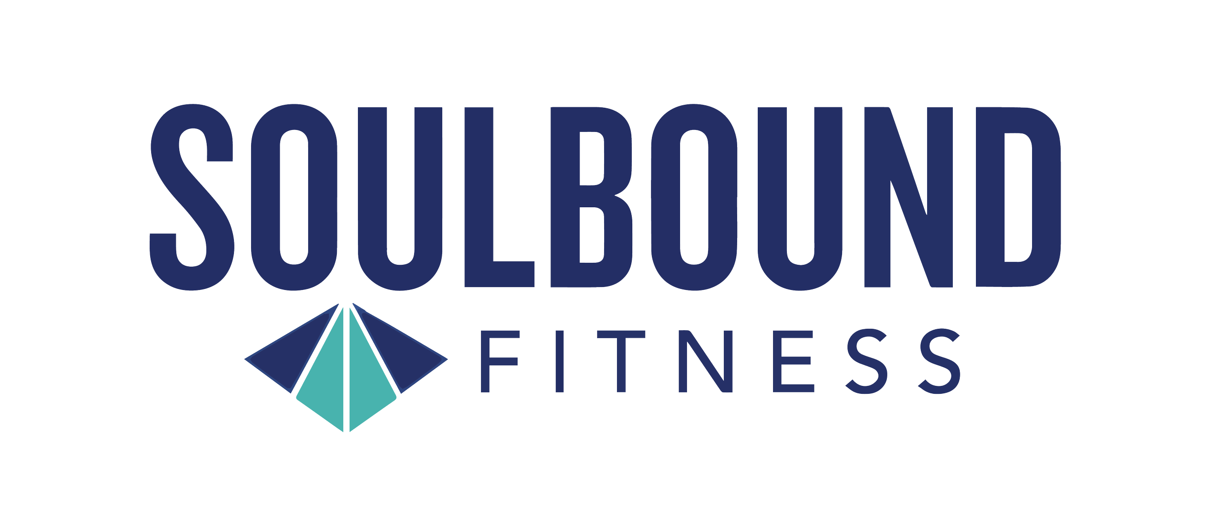 Soulbound Fitness logo with stylized blue and teal triangles.