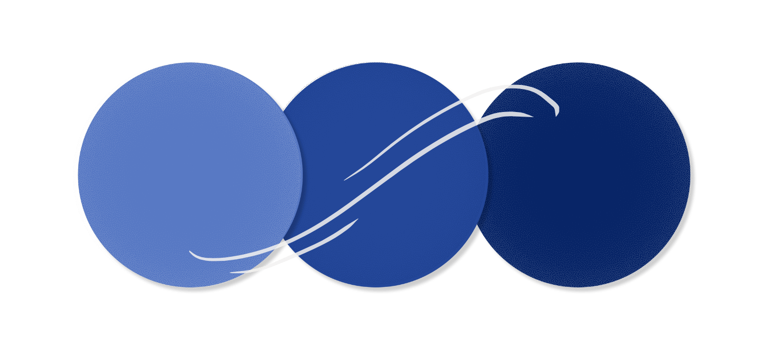 Three overlapping blue circles with white curved lines across them.