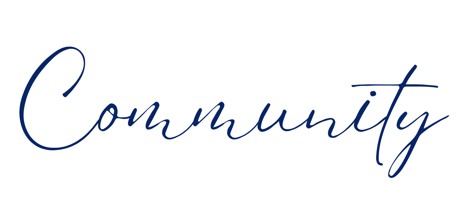 Cursive text spelling "Community" in blue.