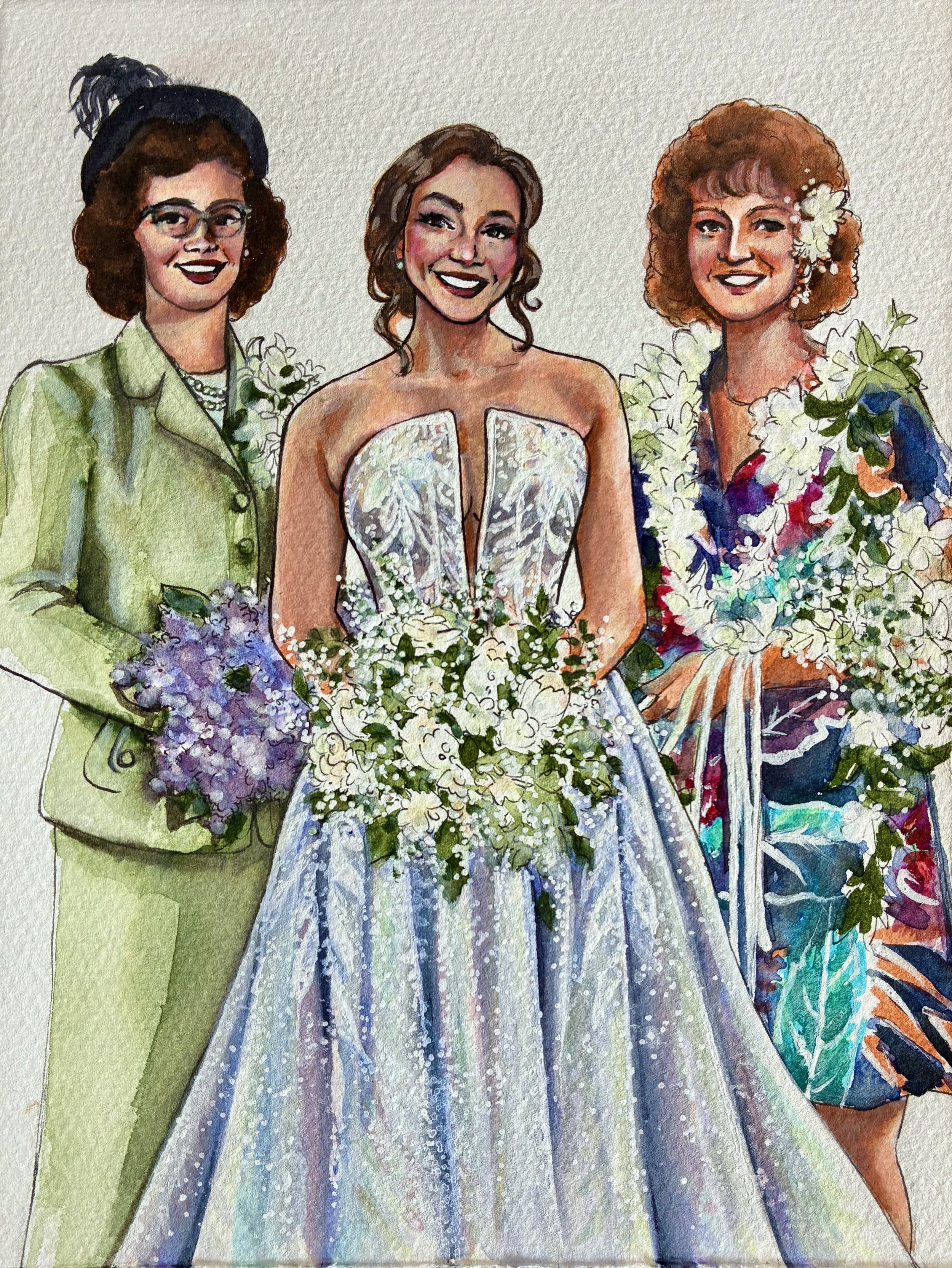 Mother of the bride gift, watercolor on paper
