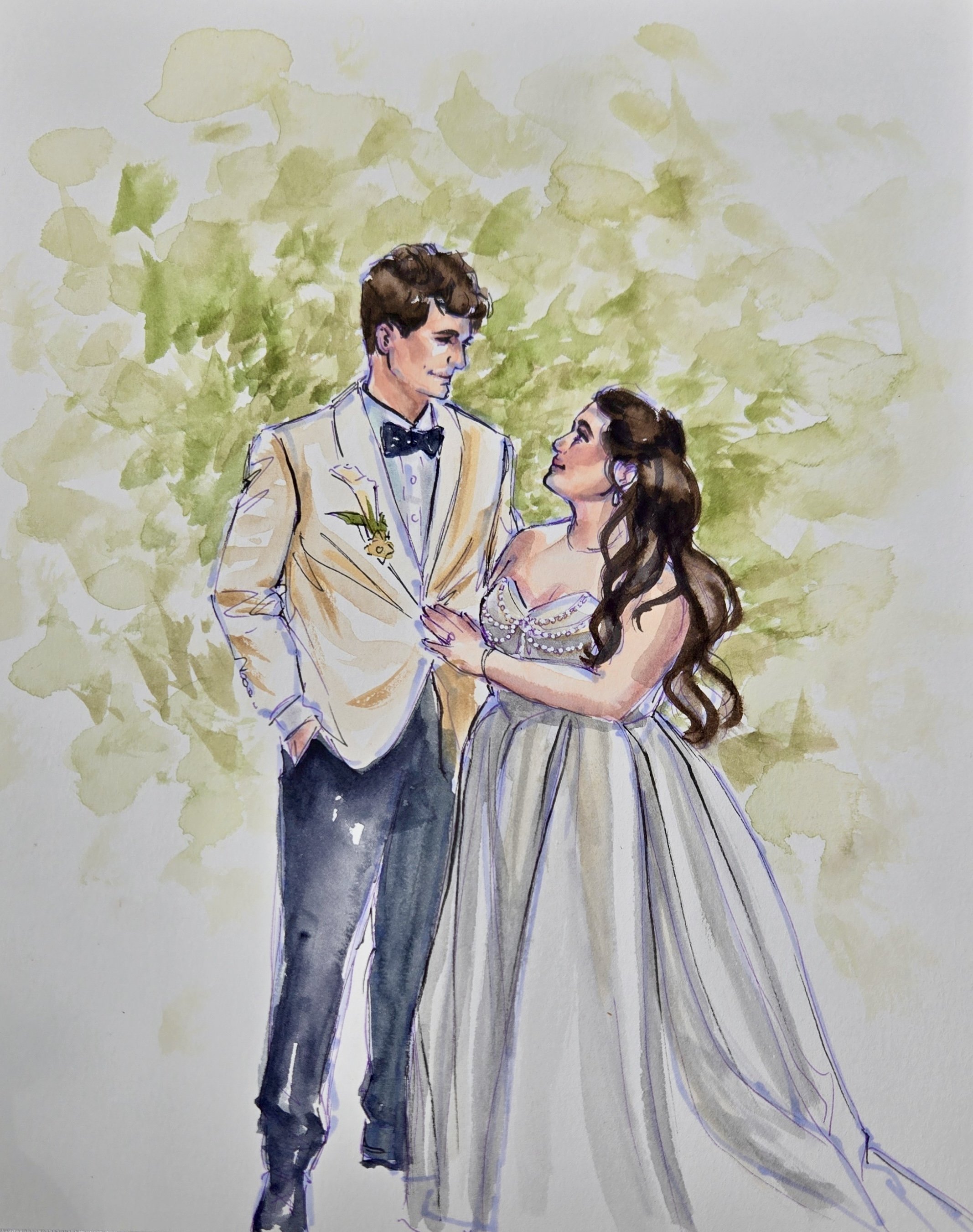 Bride and Groom watercolor on 8”x10”, complimentary with guest portrait bookings of 4 hours or more 