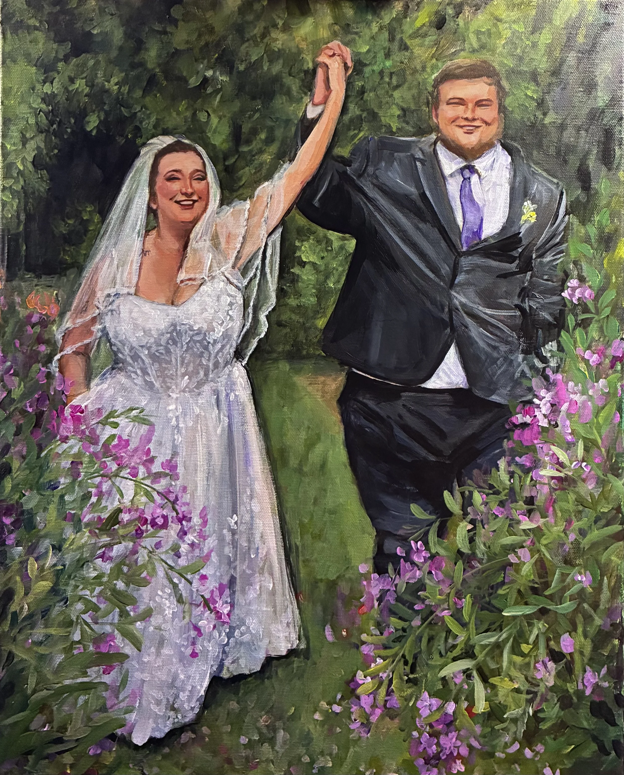 Painted live and finished onsite on 16”x20” canvas at the Gardens Wedding Center