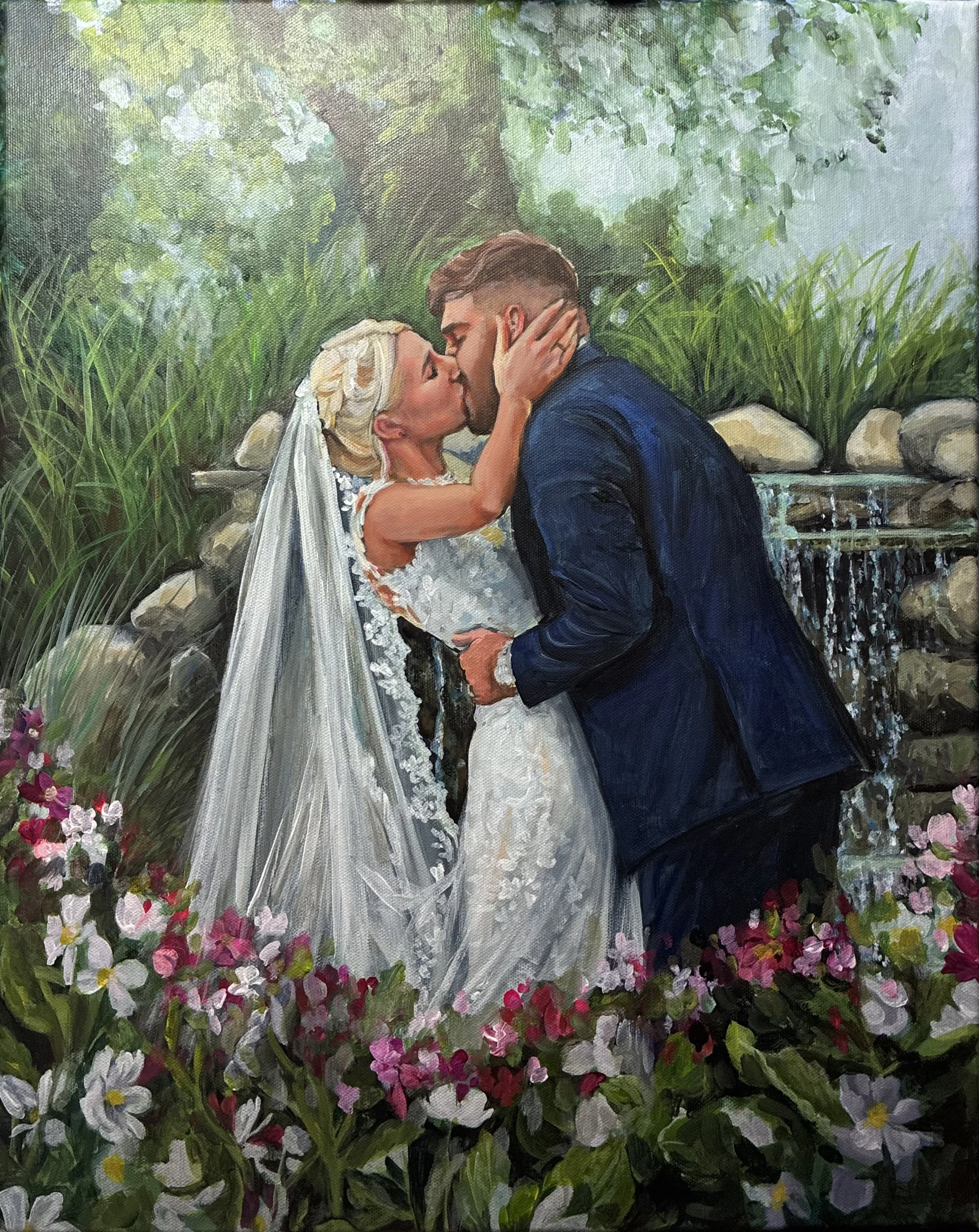 Wedding portrait painted live and finished on site by Colorado artist Nina Lee Avis