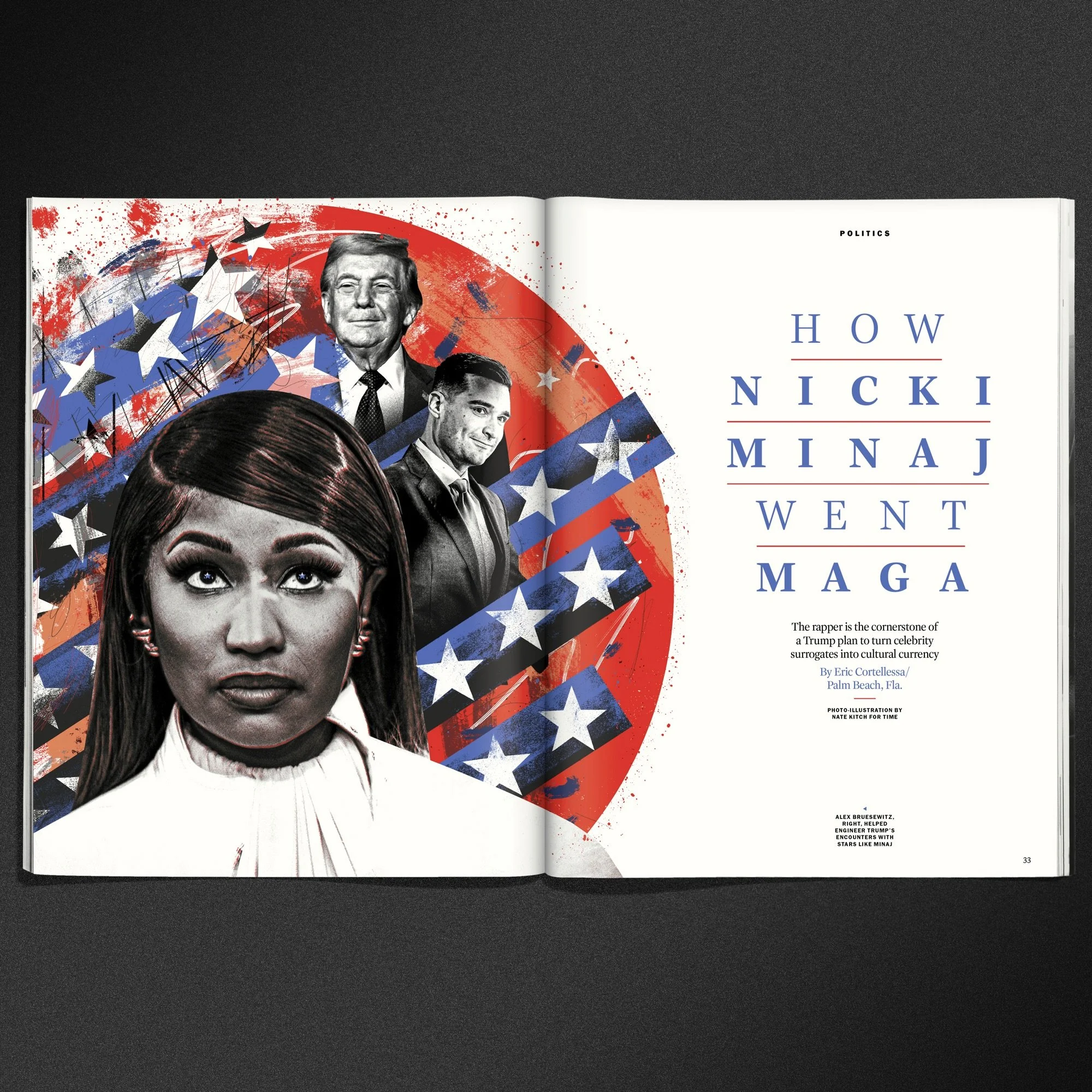 How Nicki Minaj went MAGA
The rapper is the cornerstone of a Trump plan to turn celebrity surrogates into cultural currency
For @Time
Illustration by @natekitch
&mdash;
#graphicdesign #magazinedesign #editorialdesign #illustration #nickiminaj