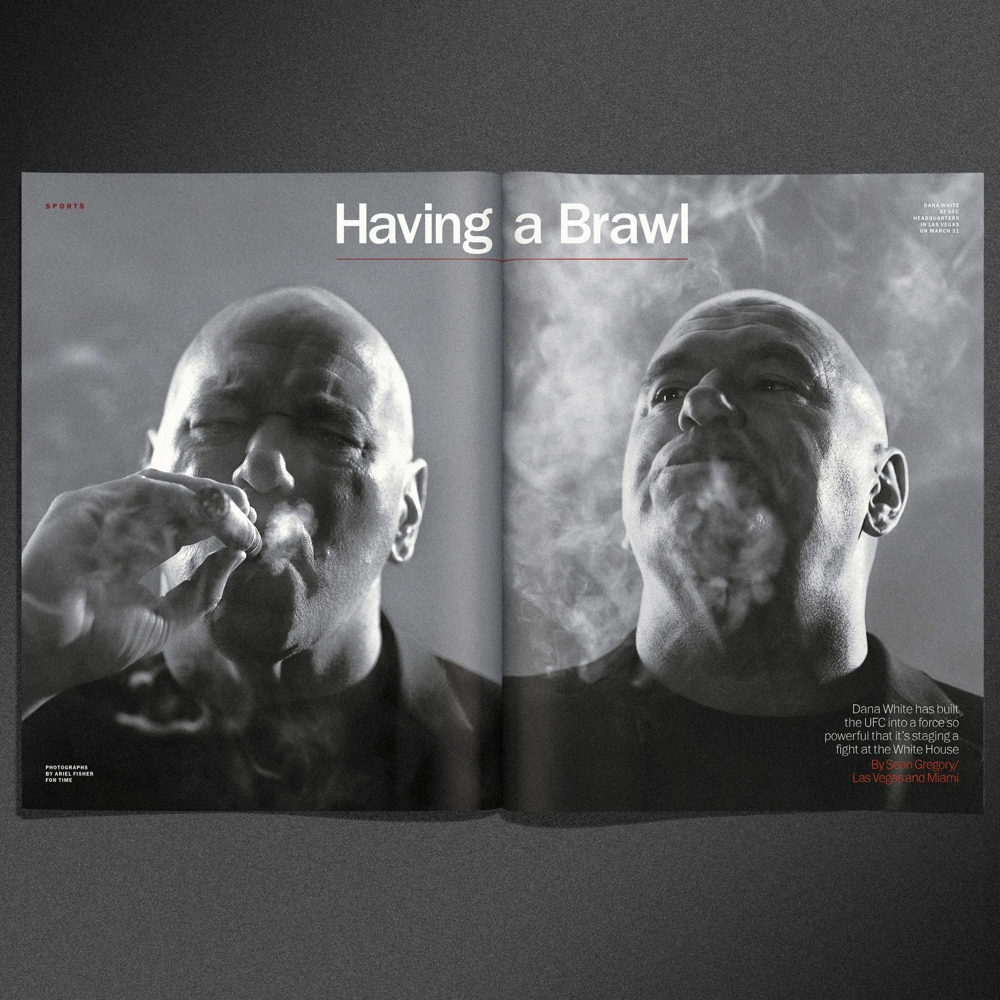 Having a brawl &nbsp;
Dana White has built the UFC into a force so powerful that it&rsquo;s staging a fight at the White House&nbsp;
For @Time&nbsp;
Photographs by @arielfish
&mdash;
#graphicdesign #magazinedesign #editorialdesign #danawhite #ufc