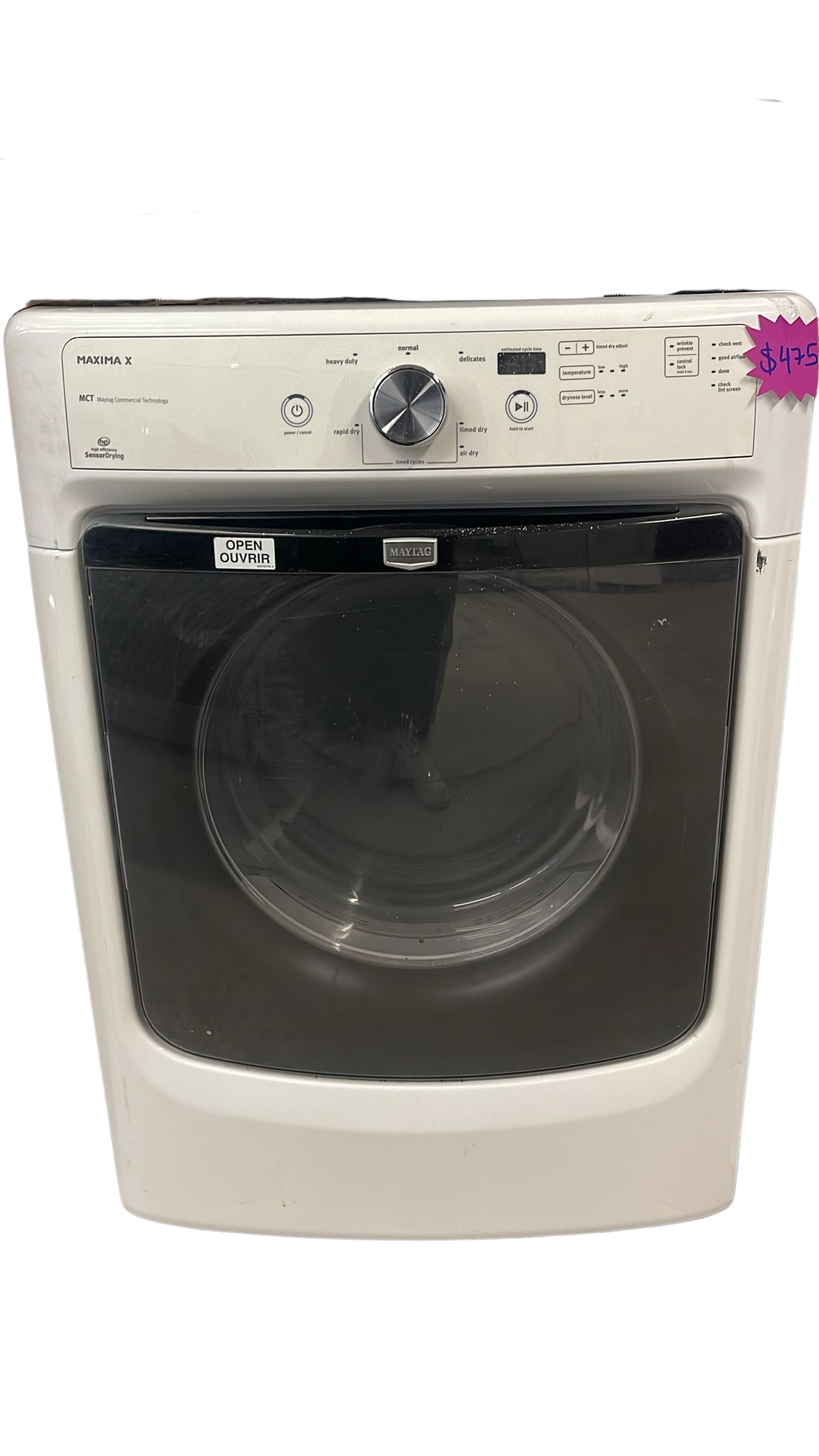 Used Dryer front load 27" Maytag YMED3000BW Stackable