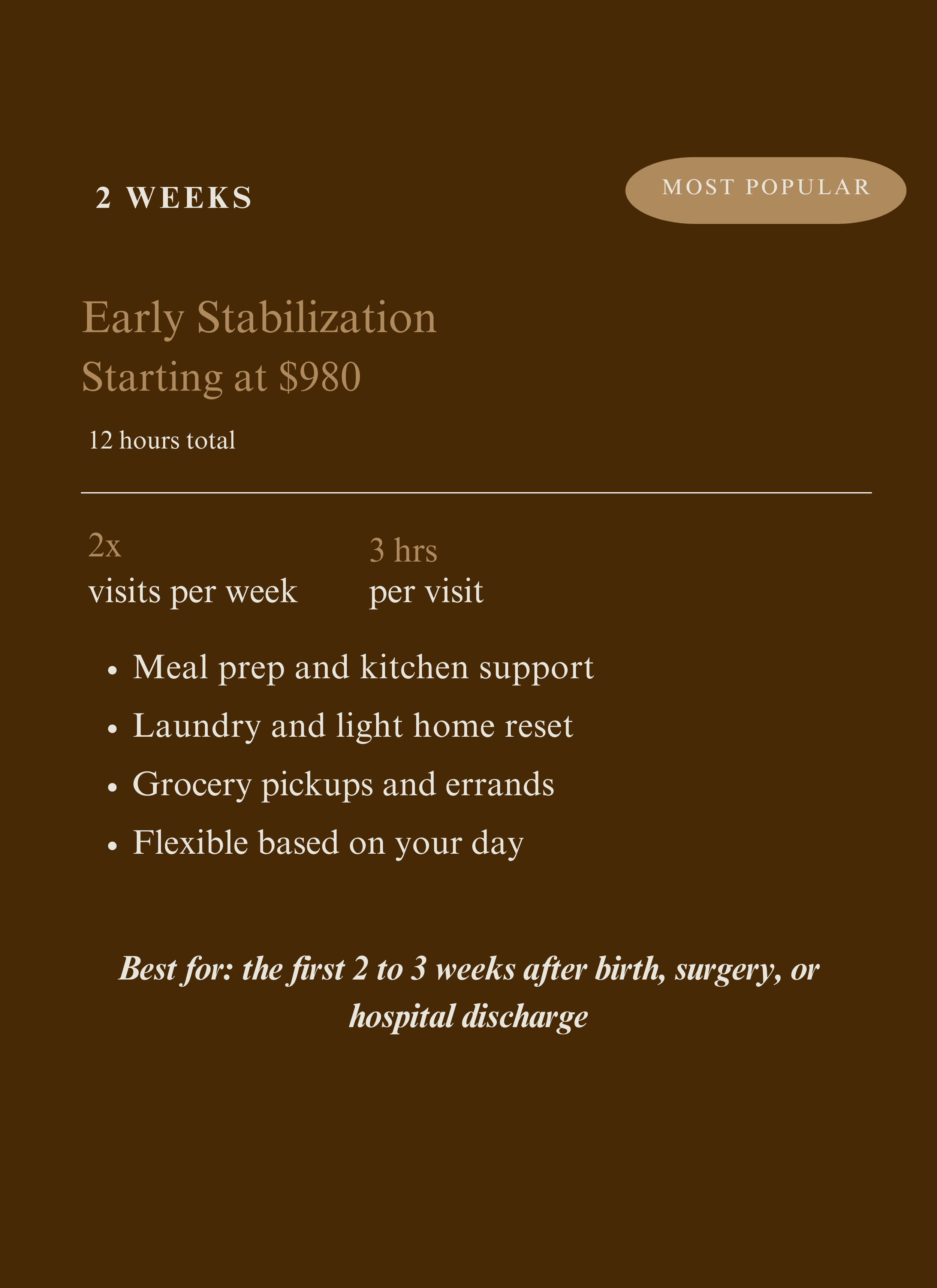 Information about early support after birth, surgery, or hospital discharge,