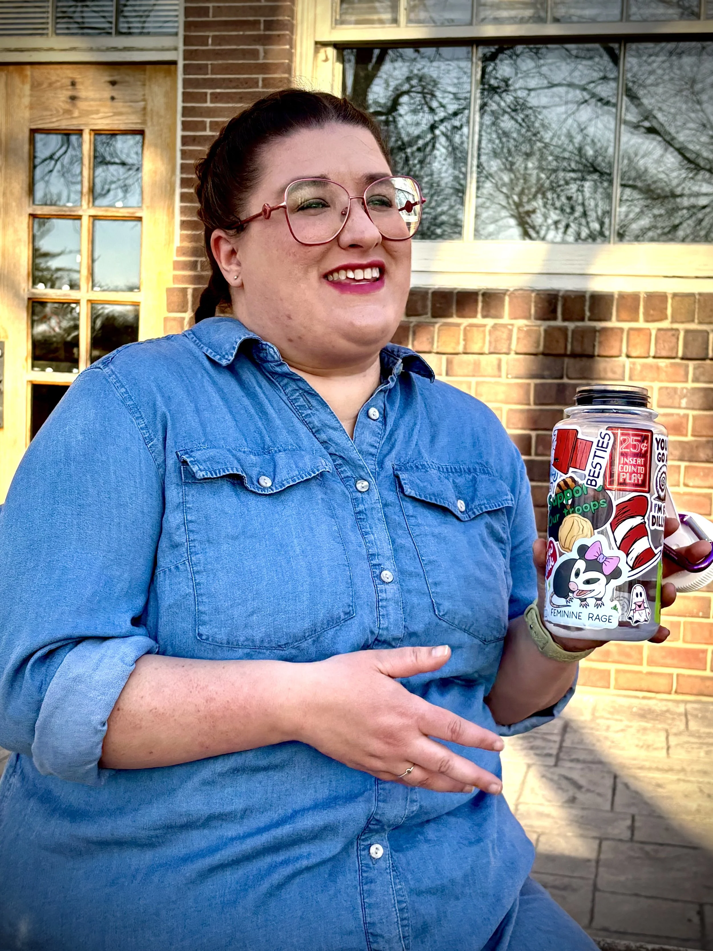 Abby Rogers with her emotional support waterbottle