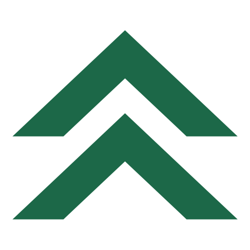 A graphic with three dark green upward arrows stacked vertically on a black background.