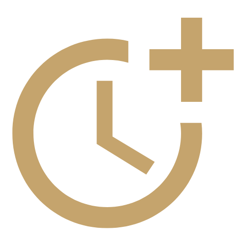 Clock icon with a plus sign, representing added time or additional time.