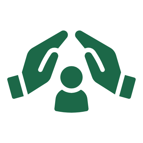 Icon of two large hands protecting a person beneath them.