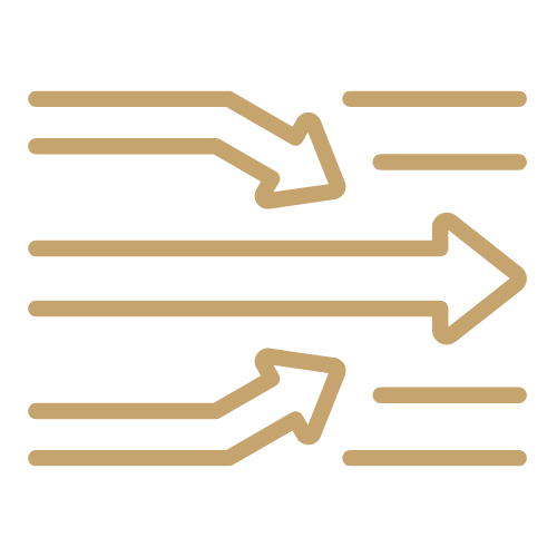 Abstract graphic with three horizontal lines and arrows indicating flow or movement.