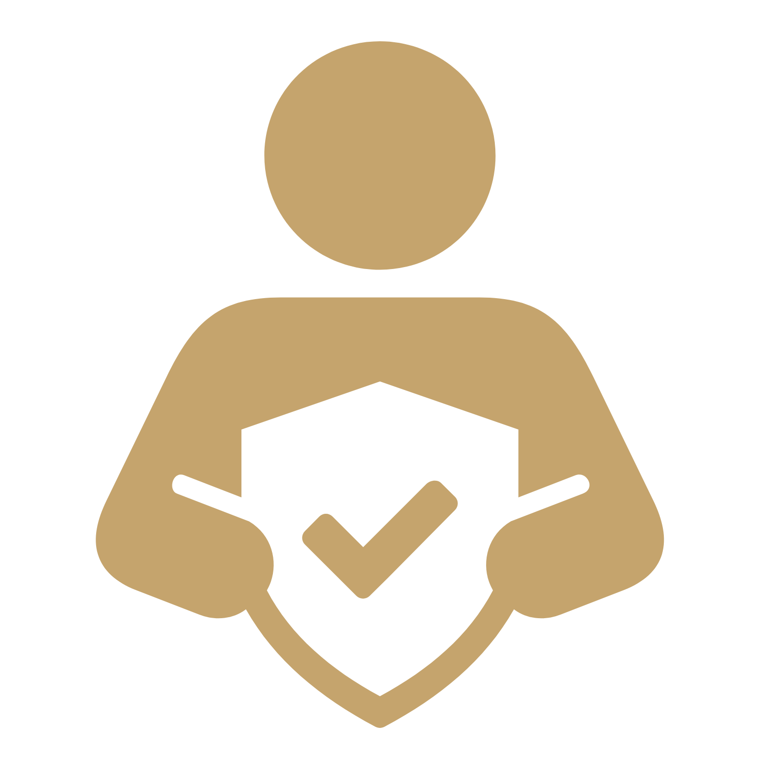 Icon of a person holding a shield with a check mark, symbolizing protection or security.