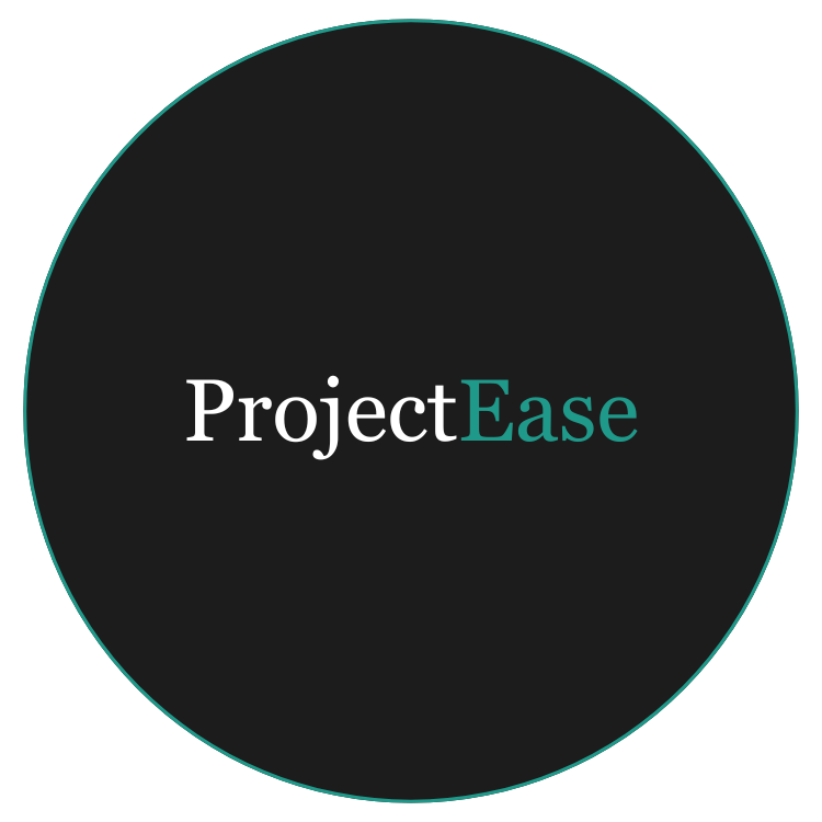 Logo with the words 'ProjectEase' on a black circular background.