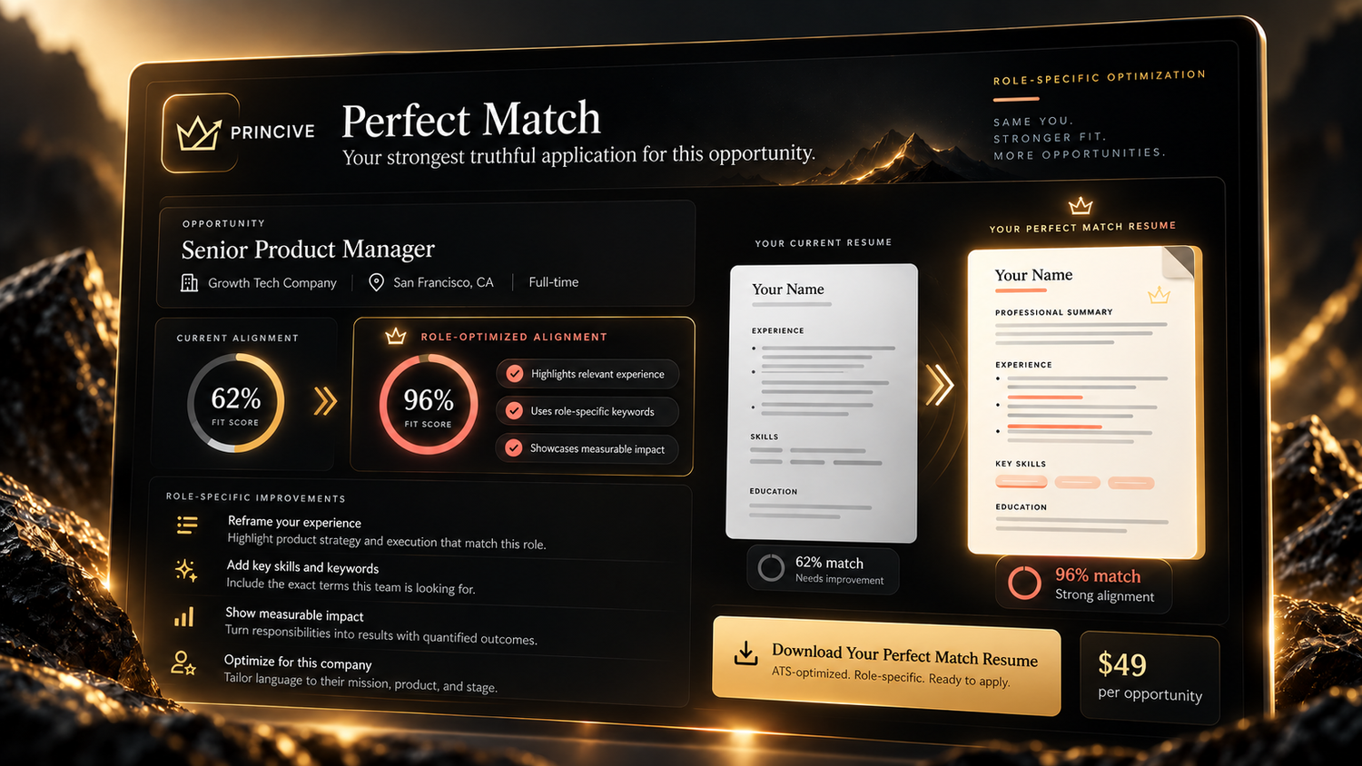 Perfect Match role-specific resume optimization
