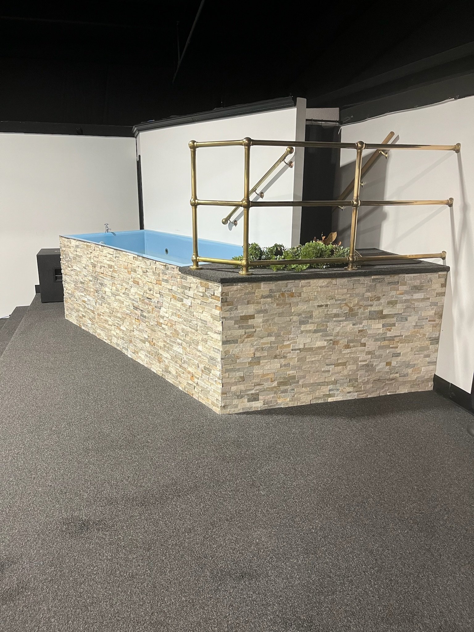 baptismal pool remodel Dayton Ohio church tile installation custom stone finish