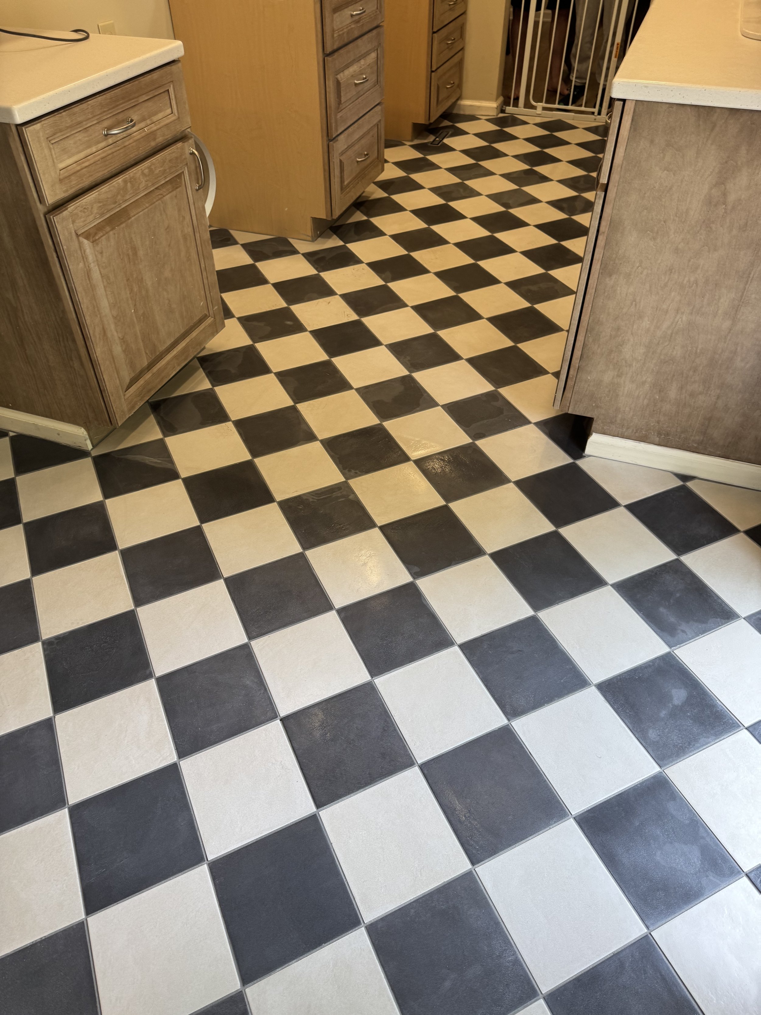 custom kitchen floor tile Dayton Ohio black and white checkerboard design remodel