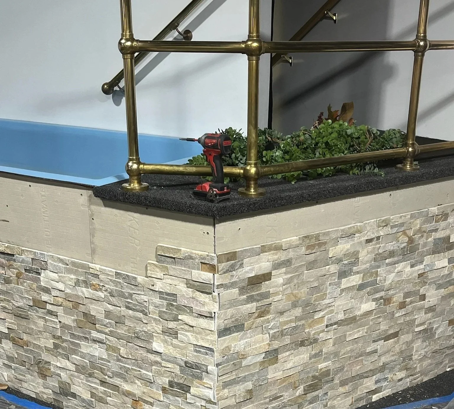 church baptism tub tile installation Dayton Ohio custom stone tile hand laid detail