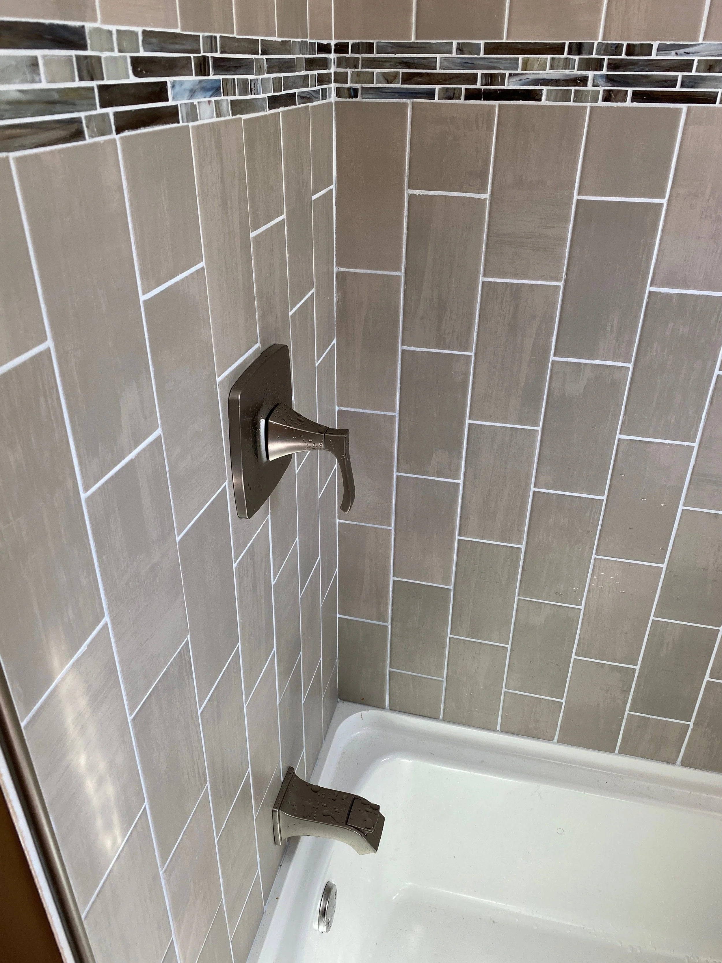 custom tile shower handle installation Dayton Ohio modern bathroom tile work detail