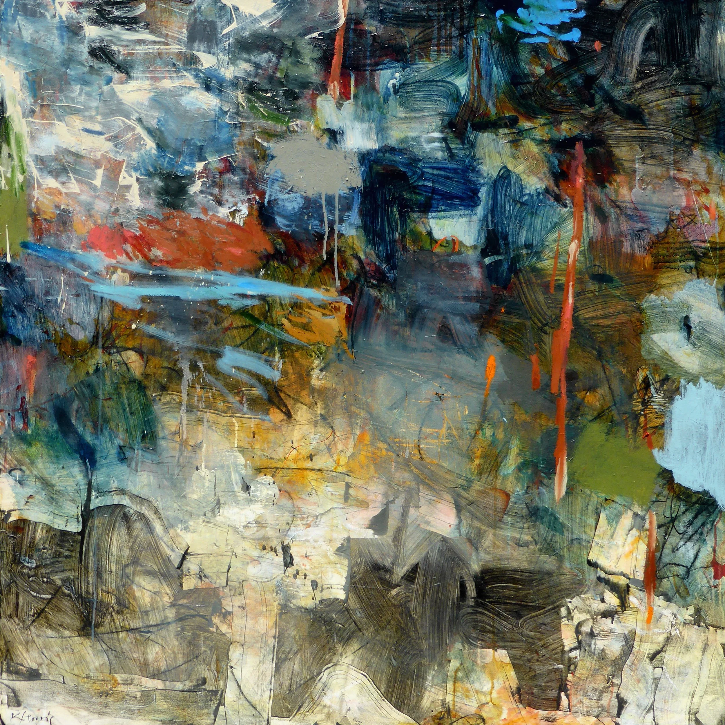 TOMORROW NIGHT, SAME TIME, SAME PLACE 48" X 48" 
Acrylic, crayon, oil stick on canvas