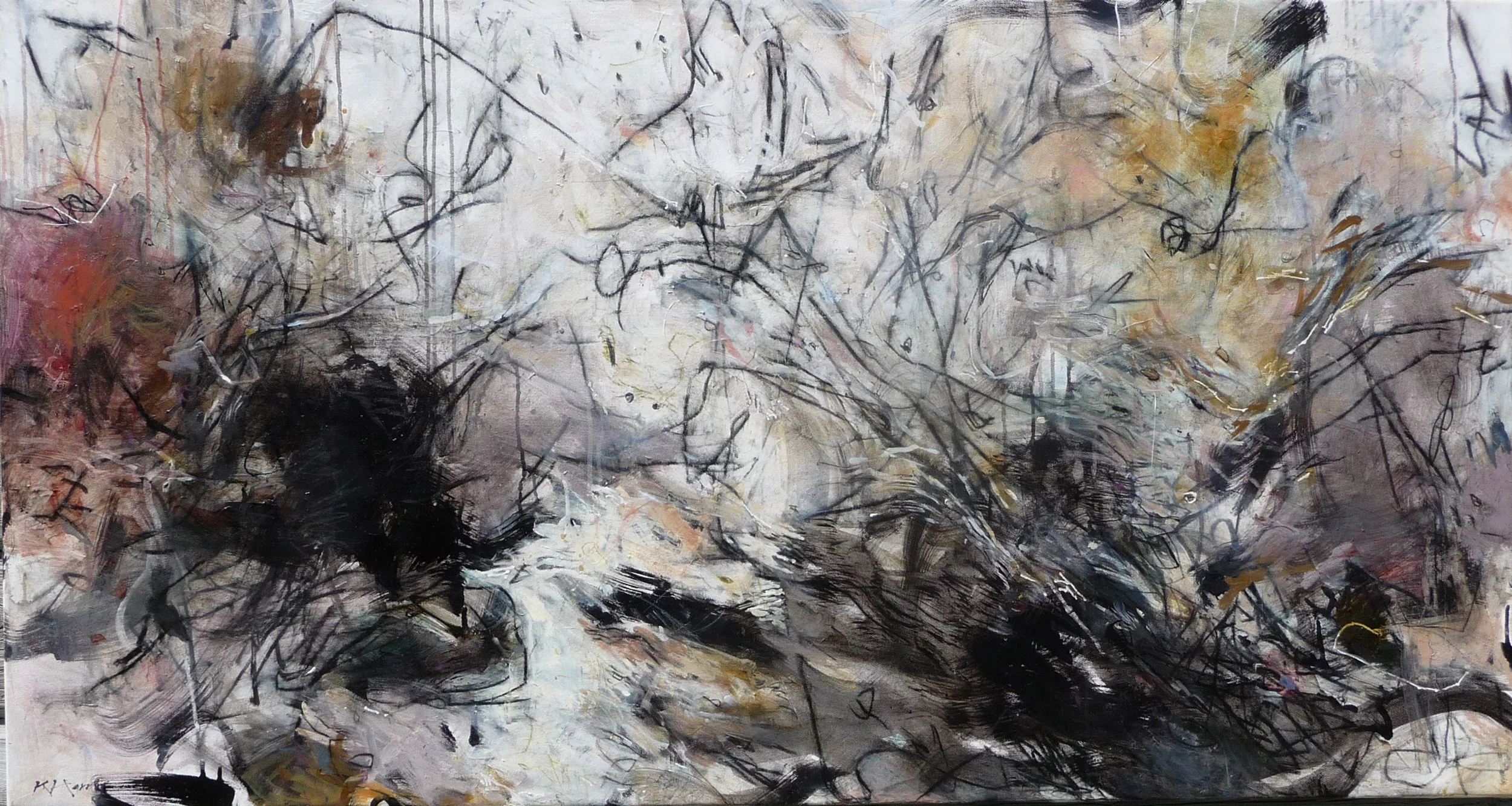WIND MAP 40" X 72"
Acrylic, charcoal, graphite, crayon & glazing