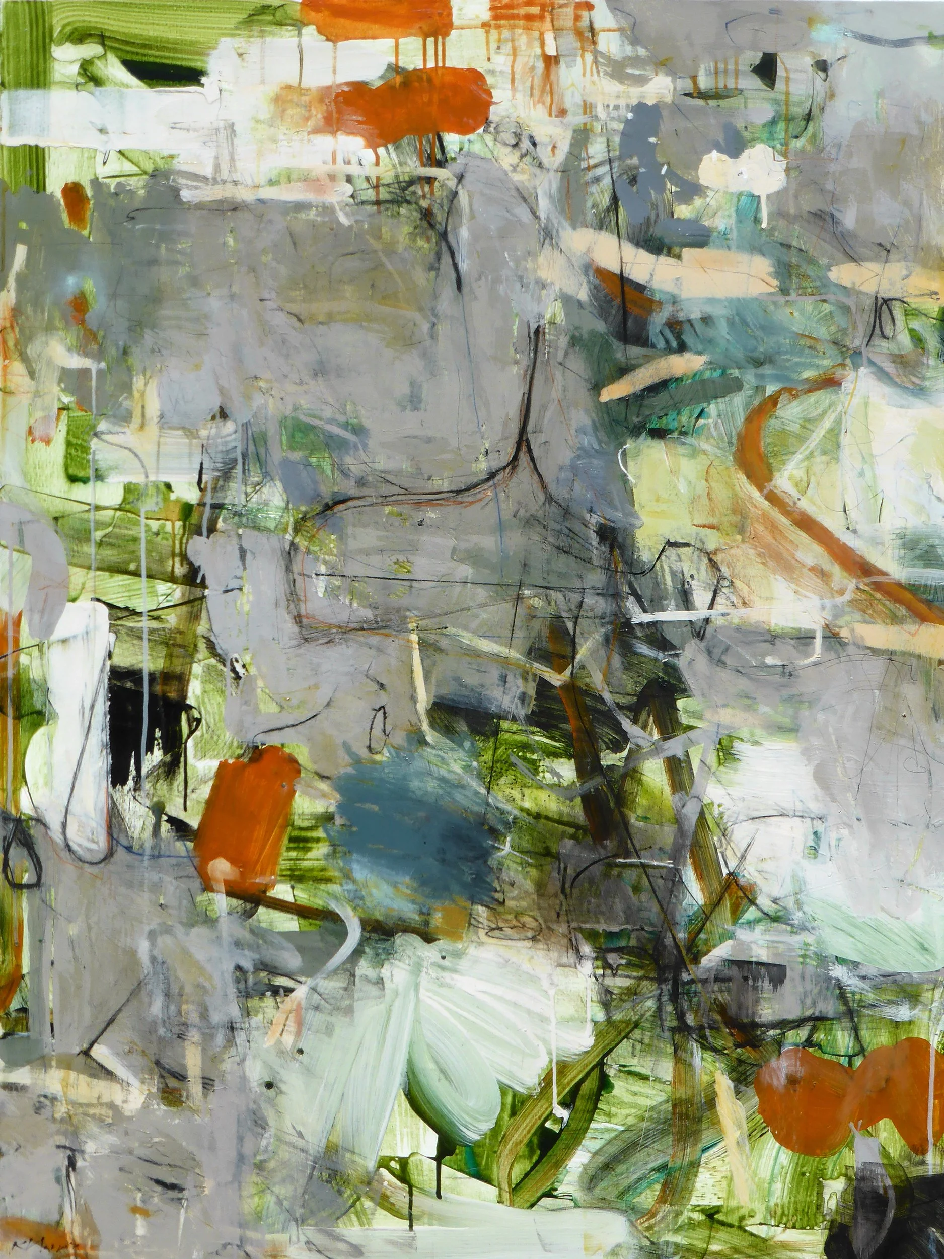 HOMAGE TO A HUMMINGBIRD 48" X 40"
Acrylic, plaster, crayon on canvas