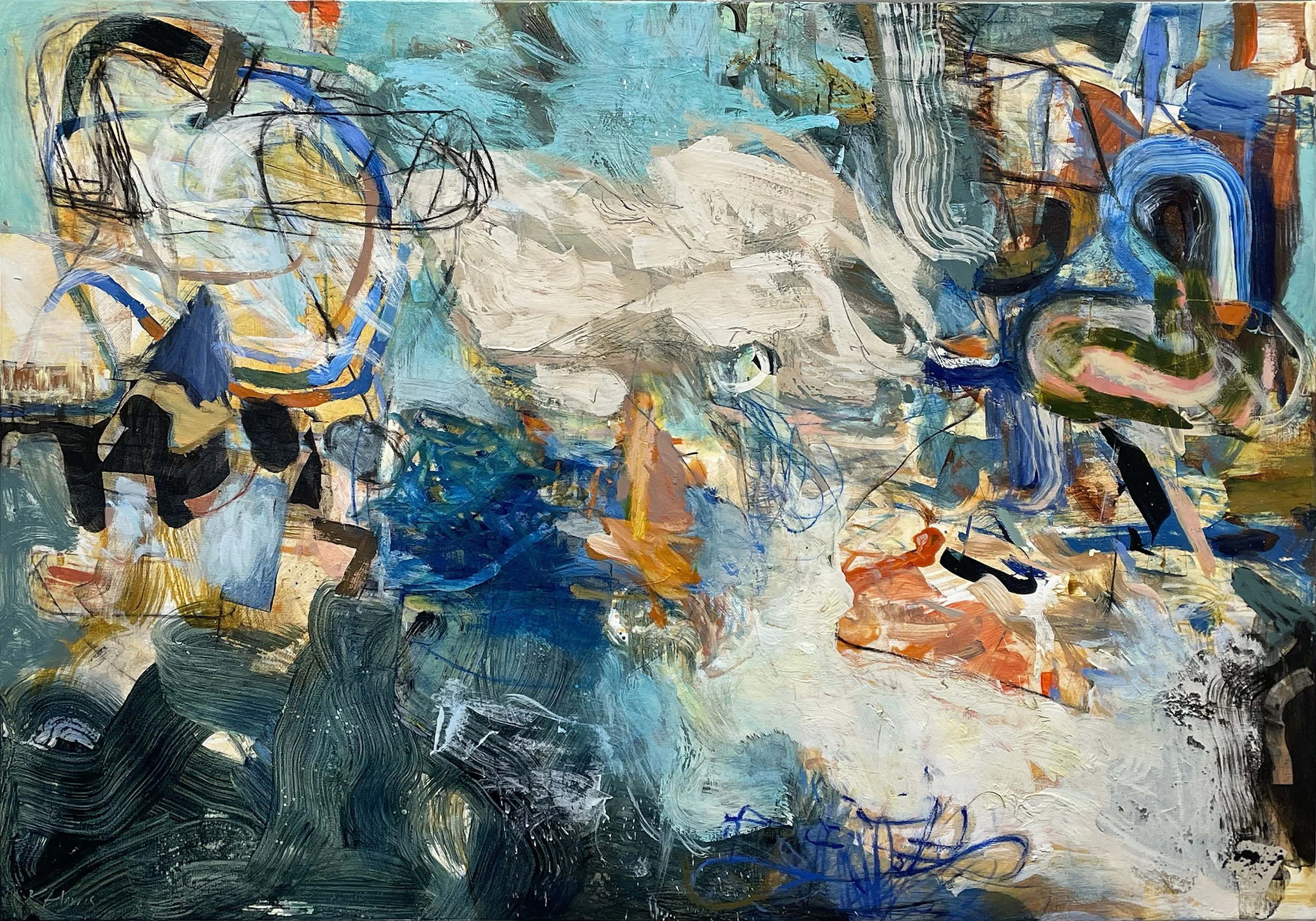 NO WONDER WE WANDER 42" X 60"
Acrylic, crayon, plaster on canvas
Commission