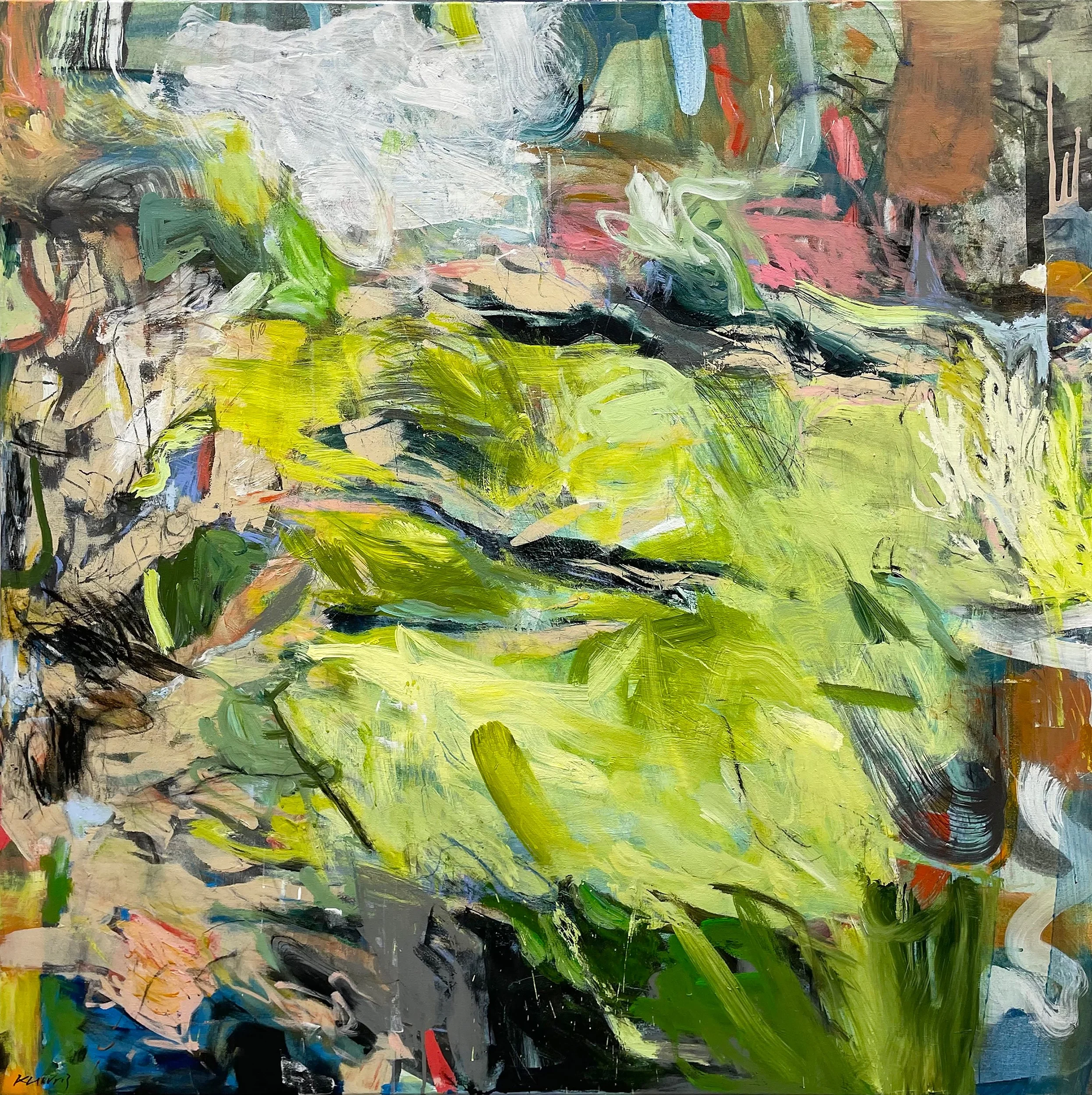 TENDRILS OF GREEN 40" x 40" 
Acrylic graffiti paint on canvas