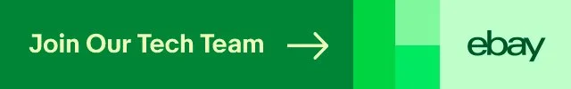 eBay recruiting banner inviting people to join their tech team, with a green background and arrow pointing right.