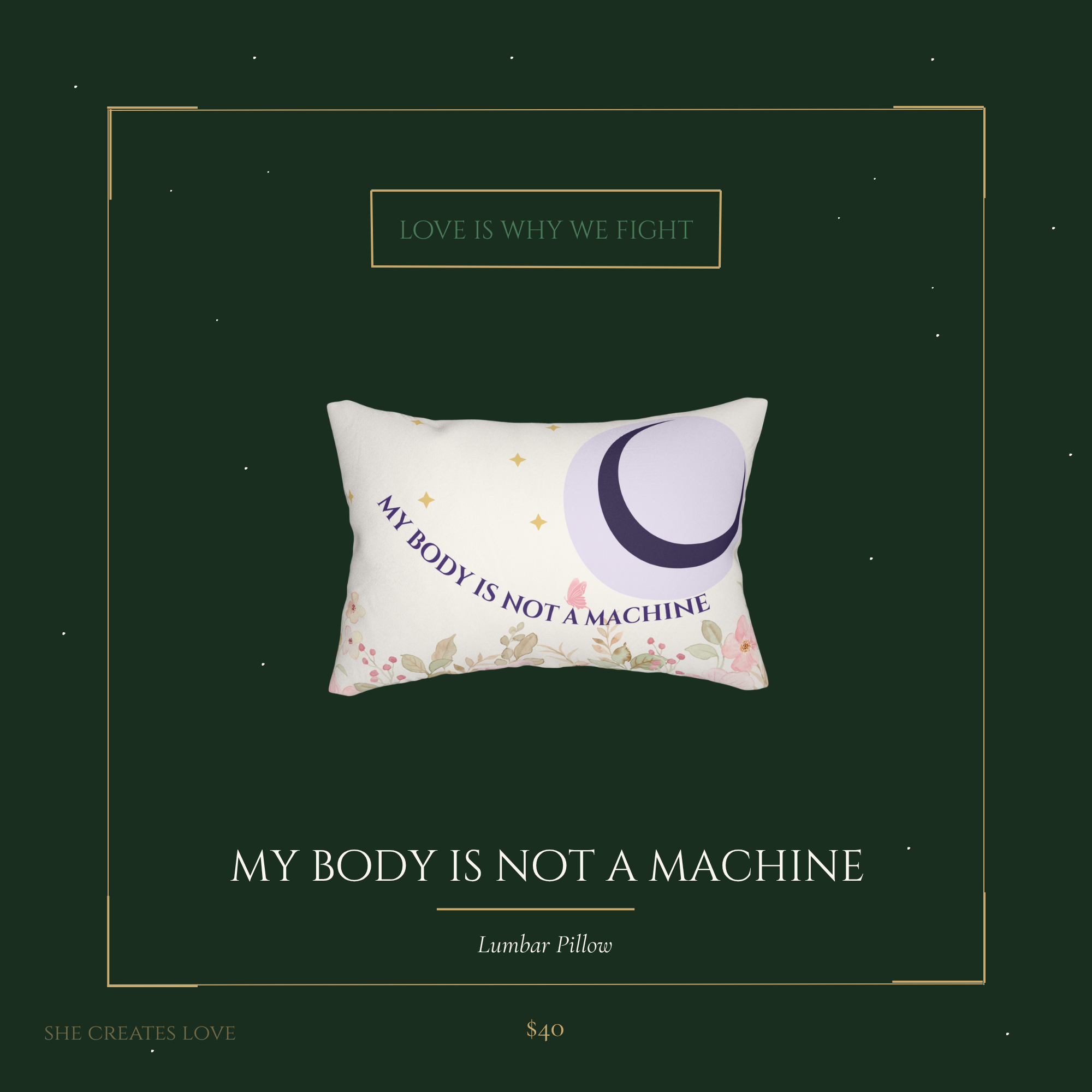 My Body Is Not a Machine Lumbar Pillow — Anti-Hustle Faux Suede Affirmation Pillow — She Creates Love