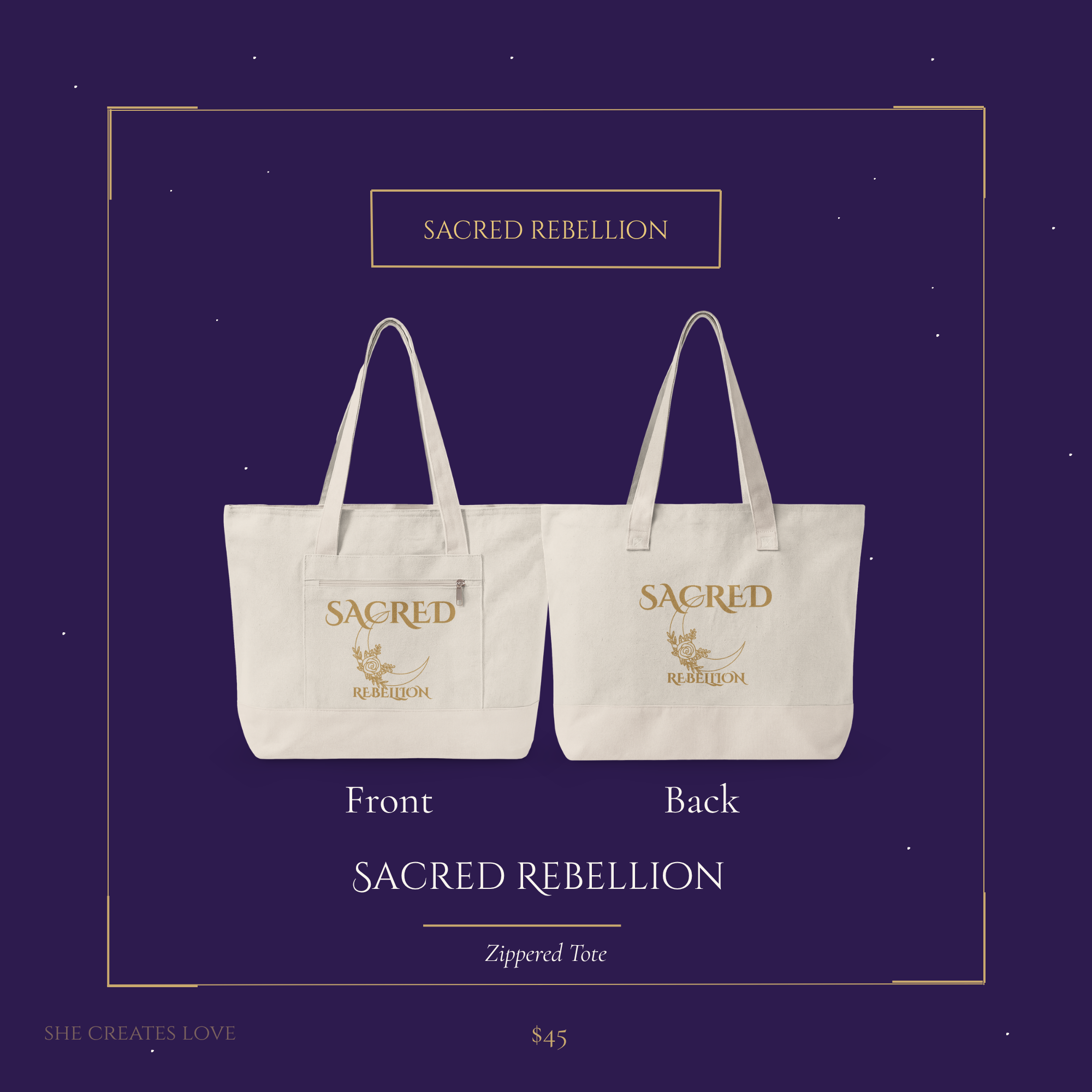 Sacred Rebellion Zippered Canvas Tote Sacred Rebellion Collection · She Creates Love