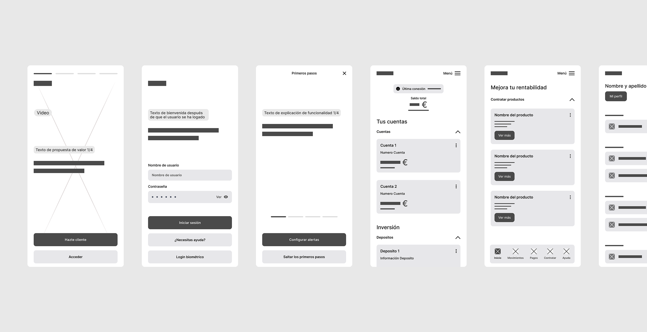 Banking App UXUI Wireframes