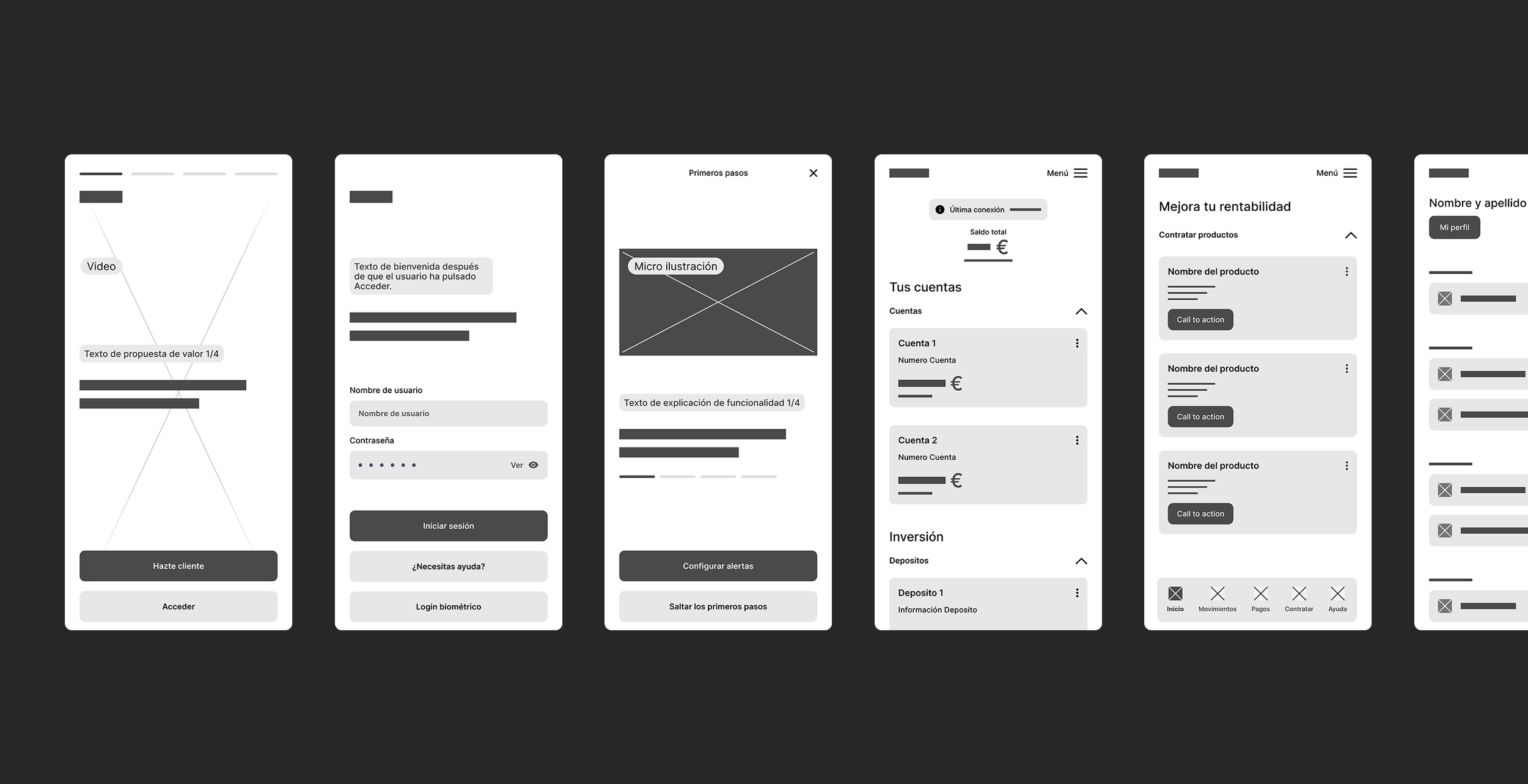 app banking wireframes