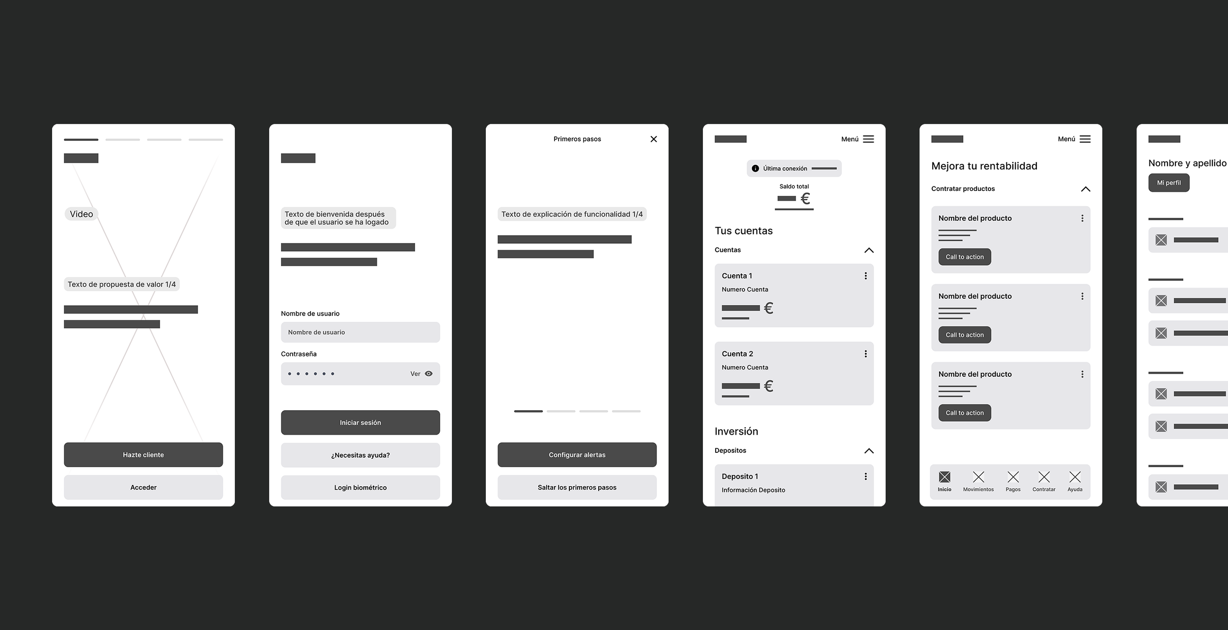 app banking wireframes