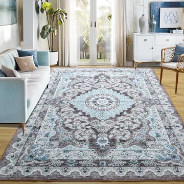 Vintage area rug features a geometric floral pattern design. With a soft flat texture that feels very comfortable on your feet, yet provides a cozy and warm area for children and pets. Machine Washable Rug