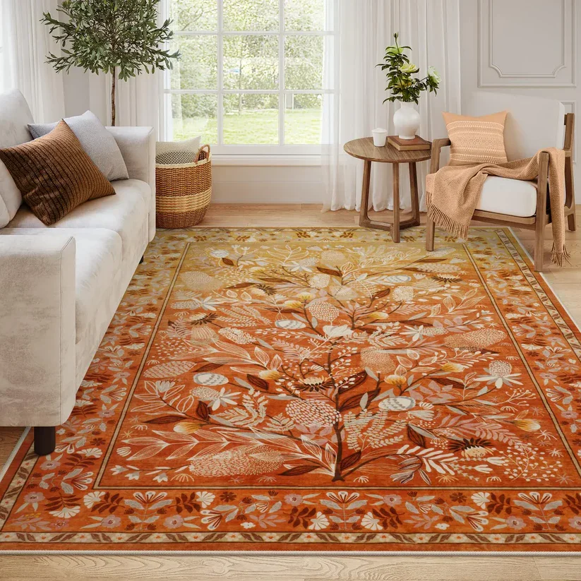 Enhance your space with this Botanical Floral Area Rug featuring elegant leaf and flower designs that brings nature indoors.