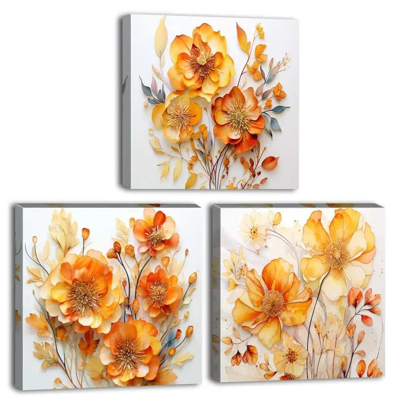 Nature flowers wall art prints already come with canvas wrapped wooden framed and hook mounted ready to hang.