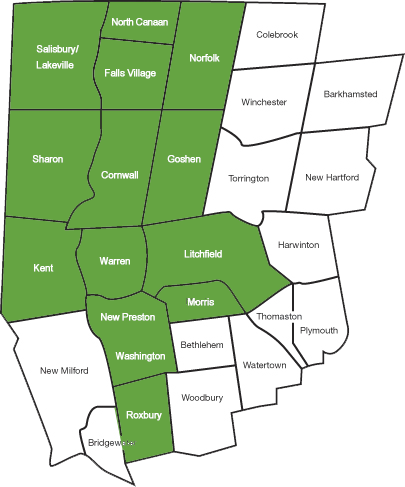 Map of the 13 Connecticut towns Chore Service supports