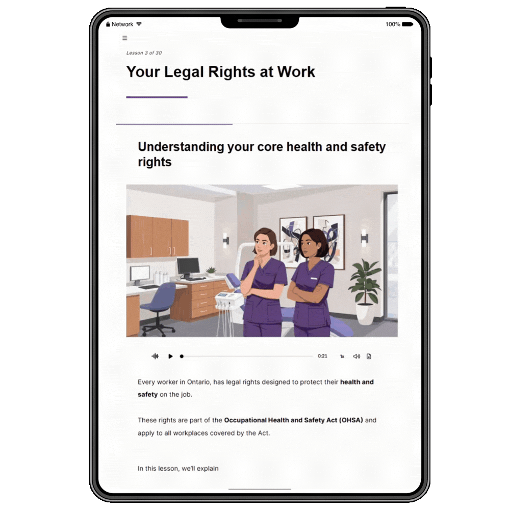 Health and safety training module for dental clinics in Ontario