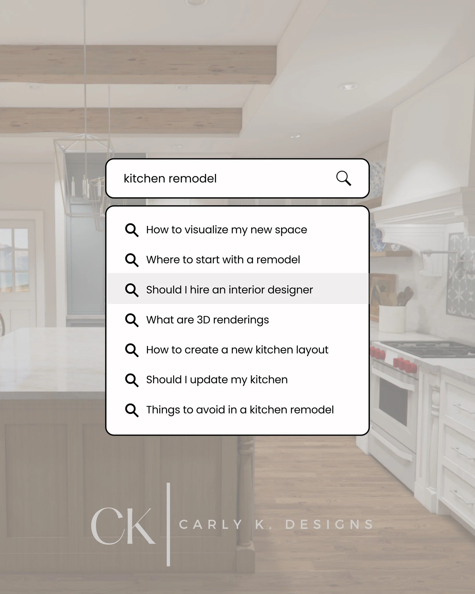 If you're planning a kitchen remodel (or any remodel), we would love to help you visualize your space by creating 3D renderings, cabinet drawings, or just helping you with a new layout. Reach out if you have any questions about where to start with yo