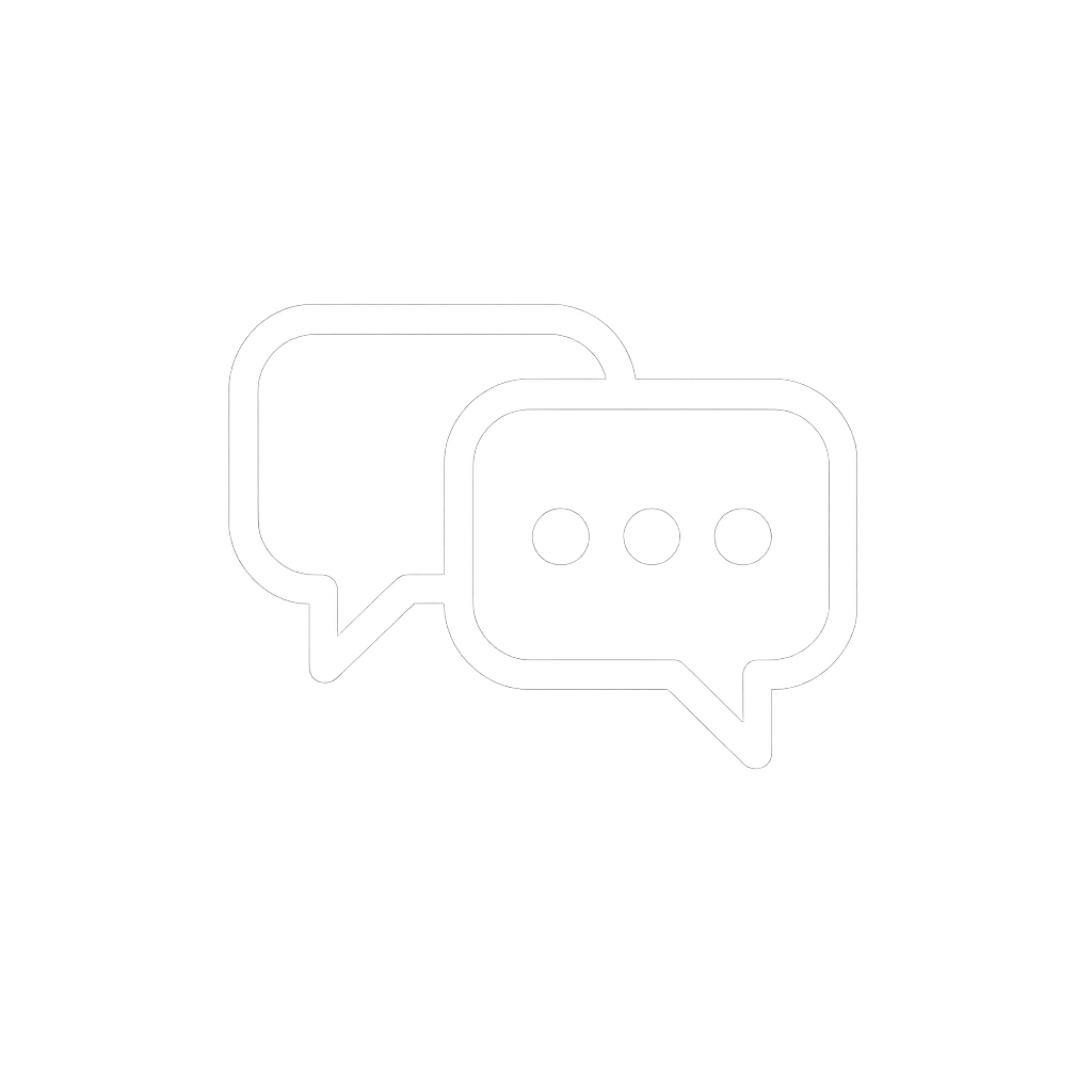 Icon of two overlapping speech bubbles, one with three dots indicating conversation.