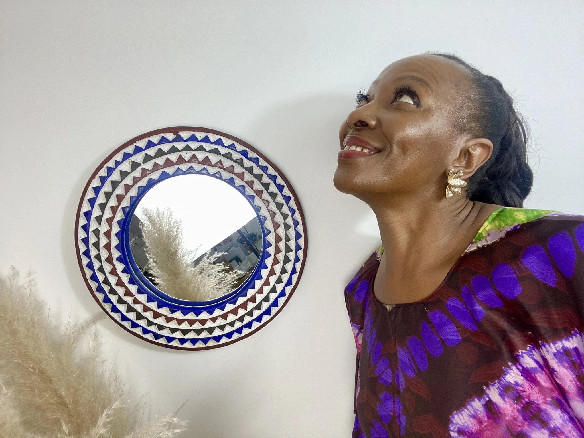 Les Couleurs du Paon - Miroir Bleu Yara - Bois Sculpté Main & Artisanat Ethnique Chic