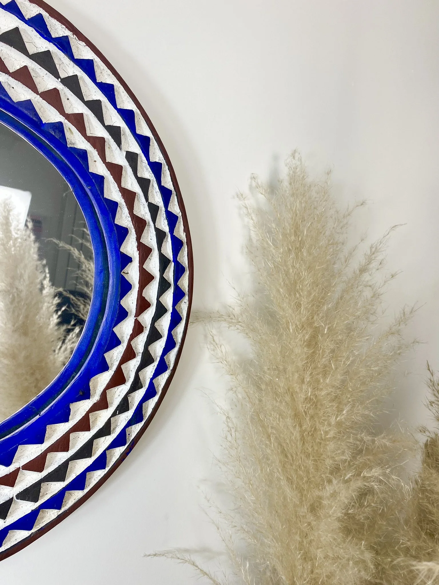 Les Couleurs du Paon - Miroir Bleu Yara - Bois Sculpté Main & Artisanat Ethnique Chic