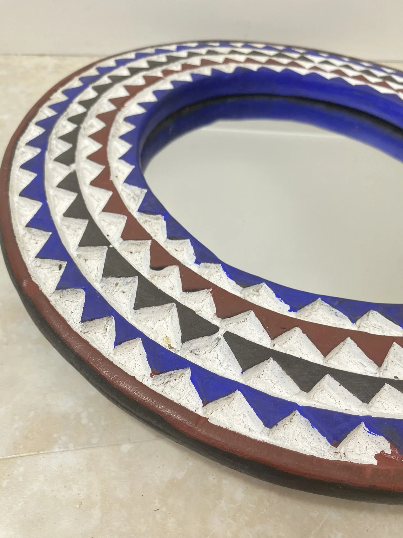 Les Couleurs du Paon - Miroir Bleu Yara - Bois Sculpté Main & Artisanat Ethnique Chic