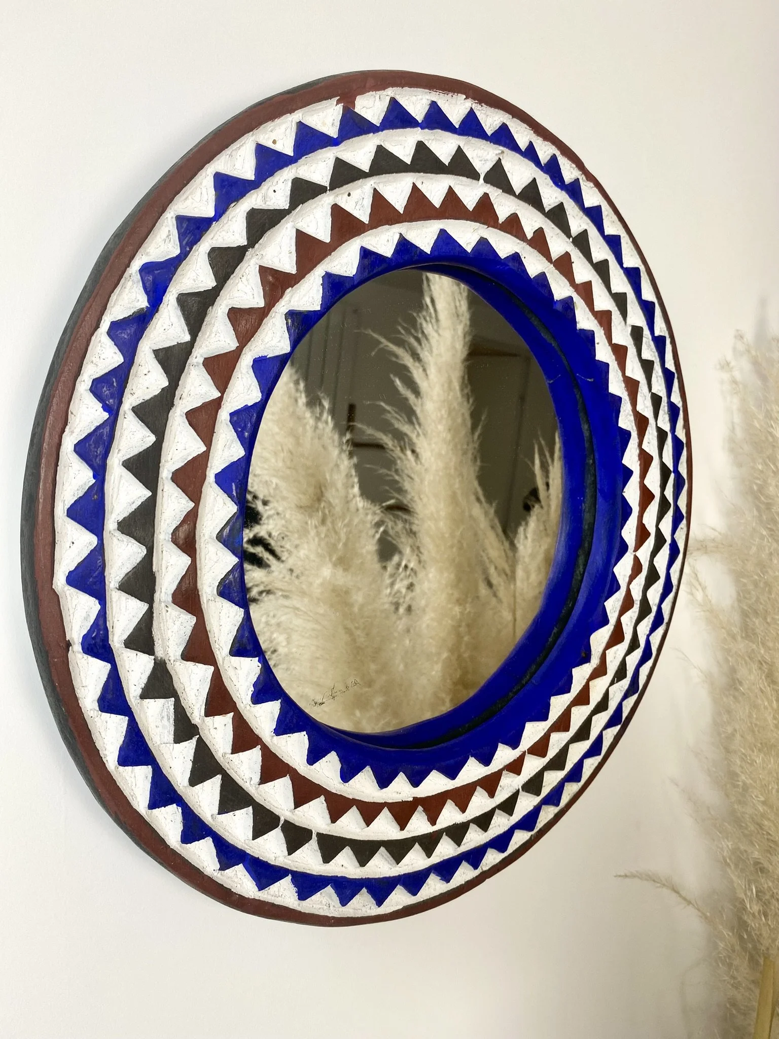 Les Couleurs du Paon - Miroir Bleu Yara - Bois Sculpté Main & Artisanat Ethnique Chic